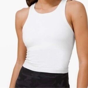 Lululemon Ebb To Street Racerback Crop Tank Top in White Size 6 Ribbed